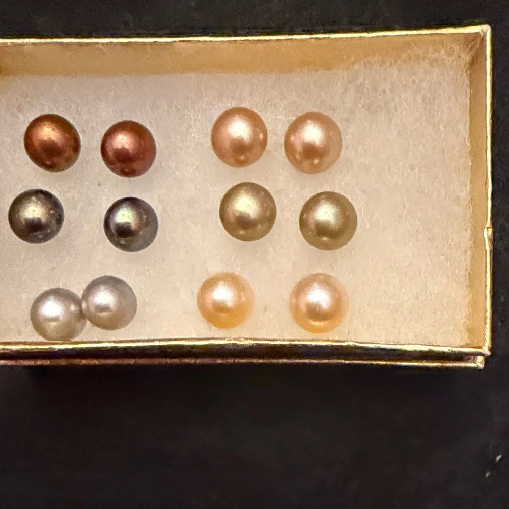 Elegant Multi-Color Faux Pearl Stud Earrings Set of 6 - Picture 1 of 7